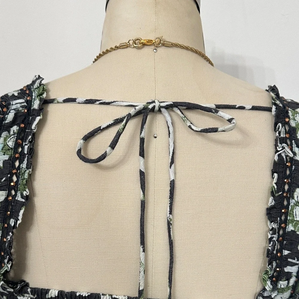 Free People Black and Green Floral Long Sleeve Dress - Picture 6 of 8